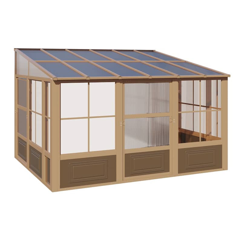 EROMMY Wall Mounted Sunroom with Sliding Doors, All-Season Aluminum Patio Gazebo, Outdoor Permanent Sunroom Shelter