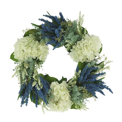 25" Hydrangea, Heather and Eucalyptus Wreath