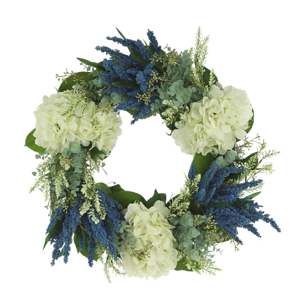 25" Hydrangea, Heather and Eucalyptus Wreath