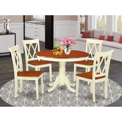 Round Dining Set 5pc - 42 Inch Table & 4 Chairs - Baroque Style Kitchen Set