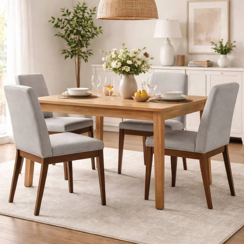 Lee Set of 2 Modern Wood Dining Chairs, Cushioned Seats, Tapered Legs, Gray