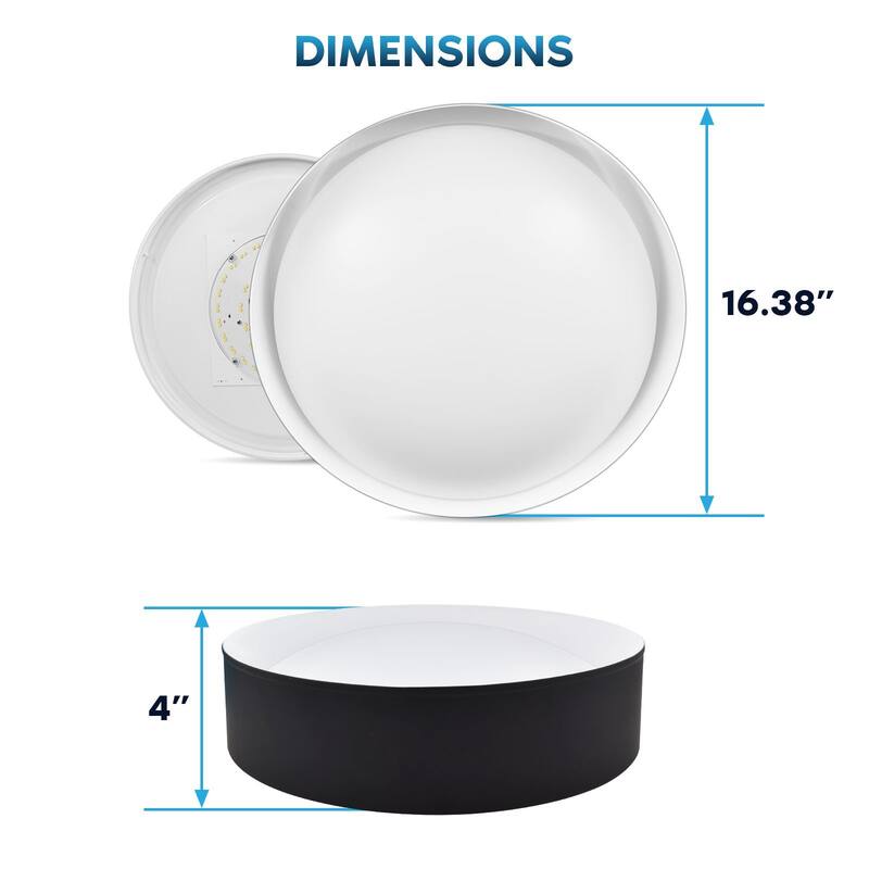 LUXRITE 17-Inch LED Flush Mount Light, 5CCT, 2420 Lumens, 34W, CRI 90, Dimmable, Interchangeable Canopy Black & White