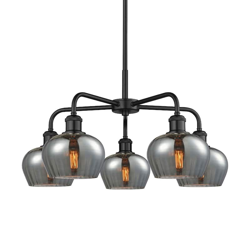 Innovations Lighting 516-5CR-14-25 Fenton Chandelier Fenton 5 Light - Matte Black / Plated Smoke
