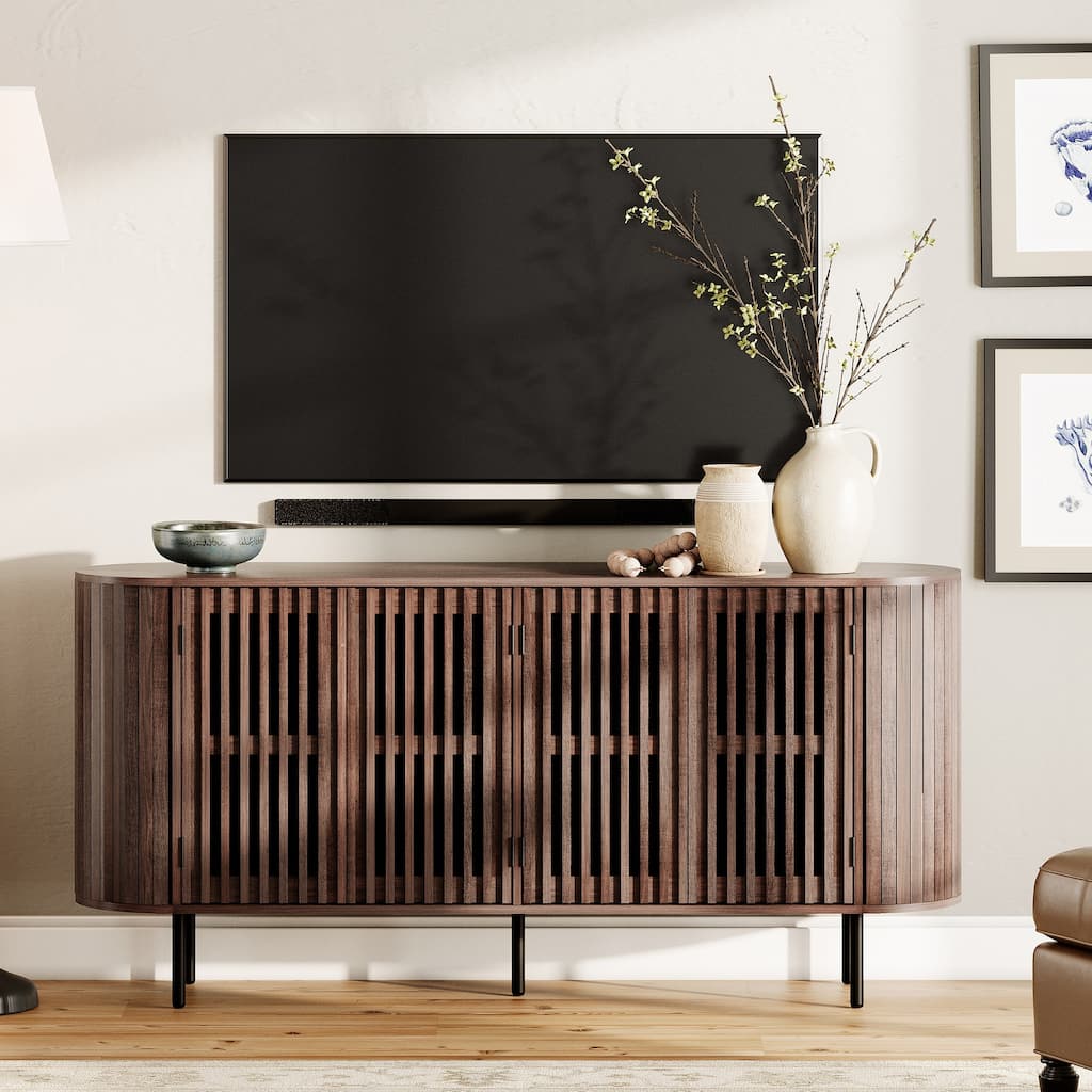 WAMPAT 64.4" Fluted TV Stand,Mid Century Modern Entertainment Center for TVs Up to 70 inches
