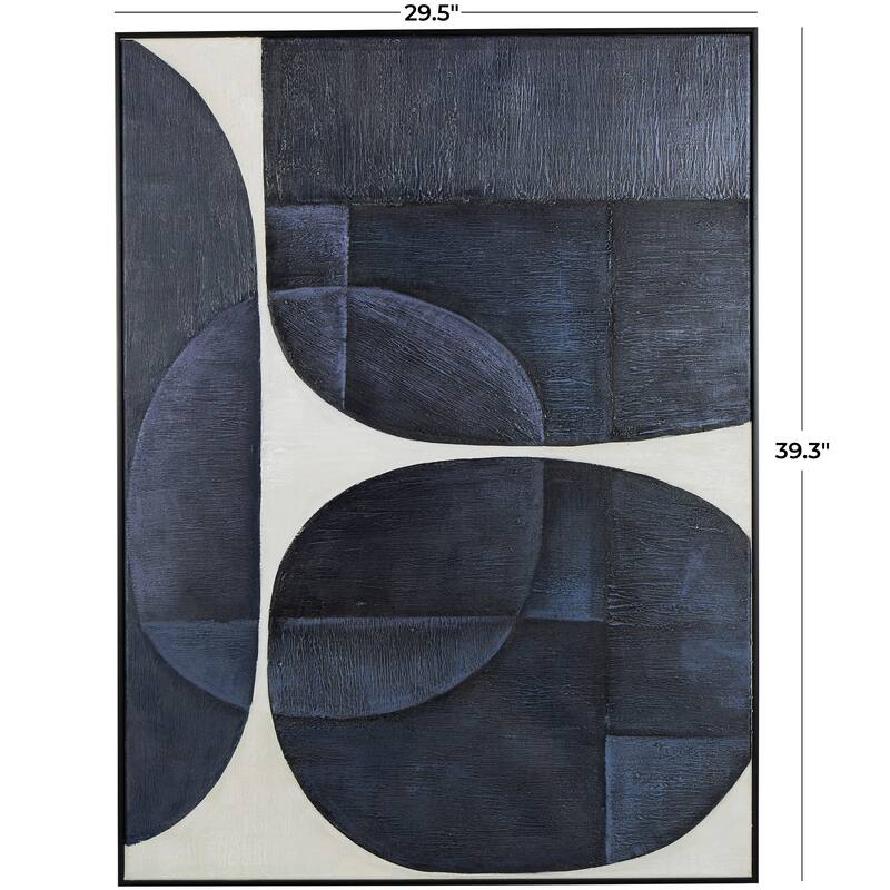 Blue Canvas Geometric Shape Abstract Framed Wall Art with Black Frame