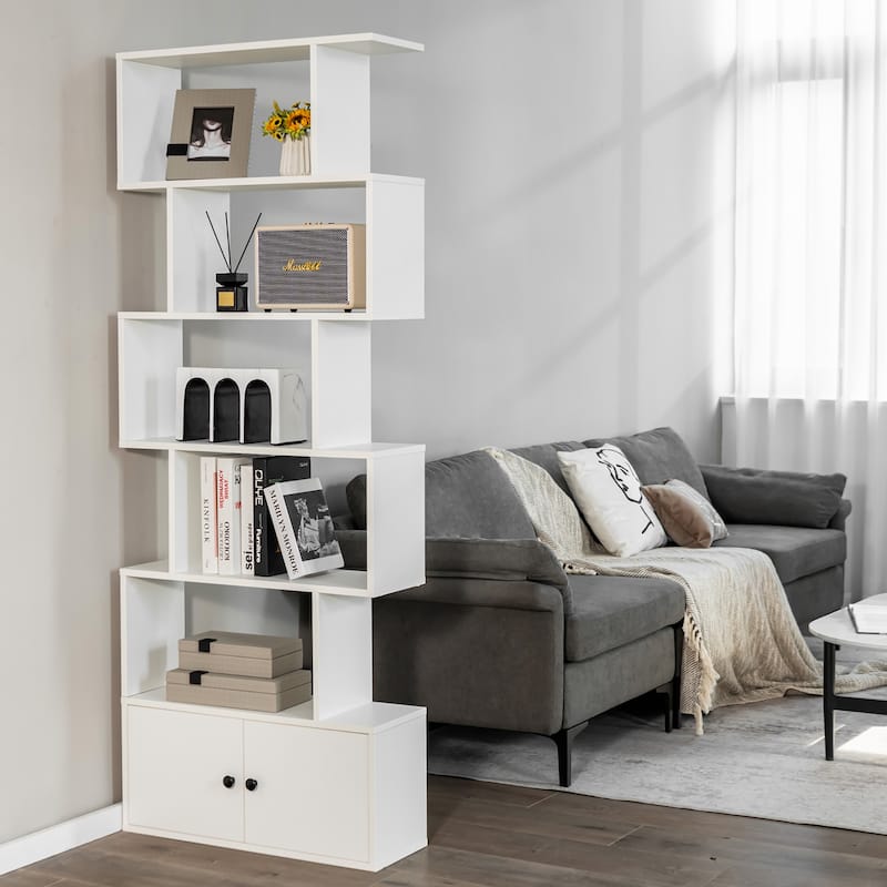 Gymax 2PCS 6-tier Geometric Bookcase S-shaped Z-shelf Bookshelf