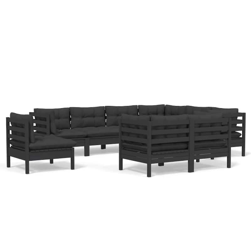 vidaXL Solid Pinewood Patio Lounge Set 10 Piece with Cushions Multi Colors - 25" x 25" x 24.6"
