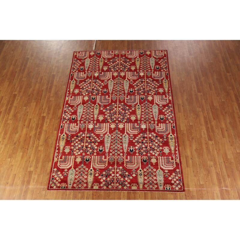 Hand Knotted Oriental 100% Wool Carpet Traditional All-Over Red Ziegler Area Rug - 9' 9'' X 6' 7''
