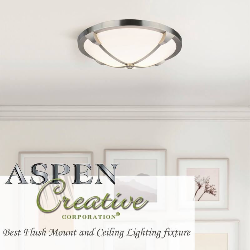 Aspen Creative Three-Light Flush Mount Ceiling Light Fixture, Brushed Nickel Finish, Wire Shade, 15-3/4" Diameter