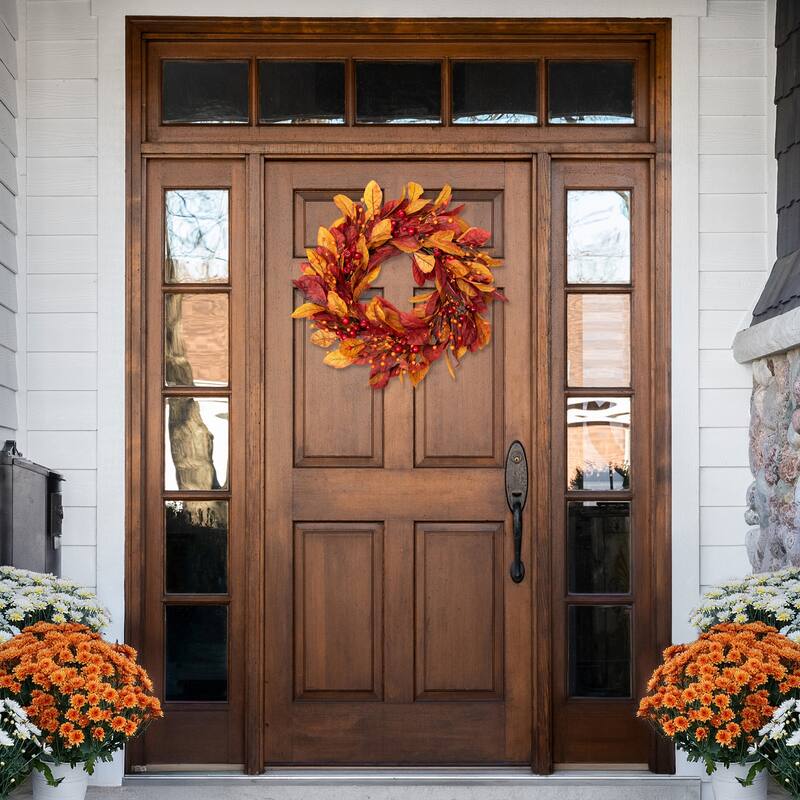 Berries with Leaves Artificial Fall Harvest Twig Wreath - 24"