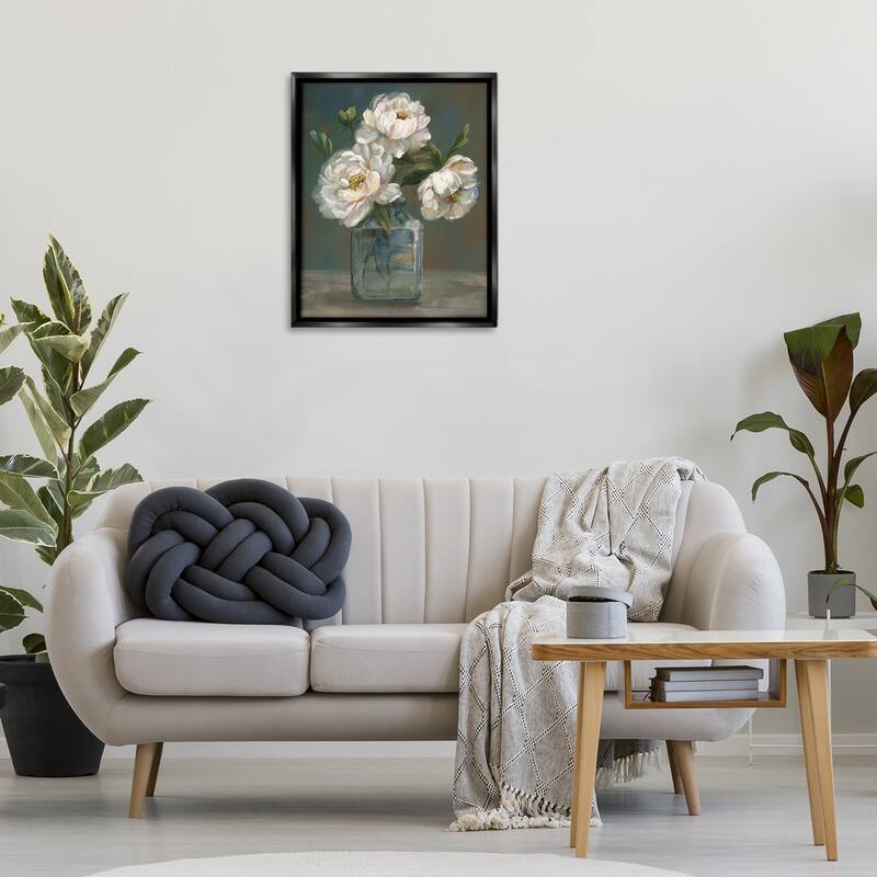 Stupell Traditional White Flower Trio Framed Floater Canvas Wall Art Design By Nan