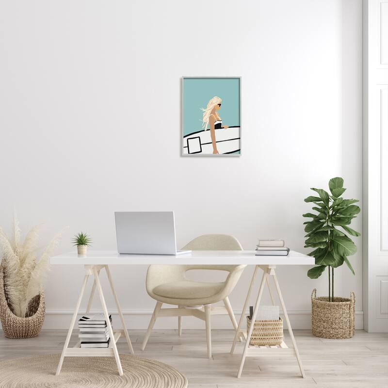 Stupell Woman Carrying Surf Board Windblown Beach Hair Framed Wall Art, Design by Amelia Noyes