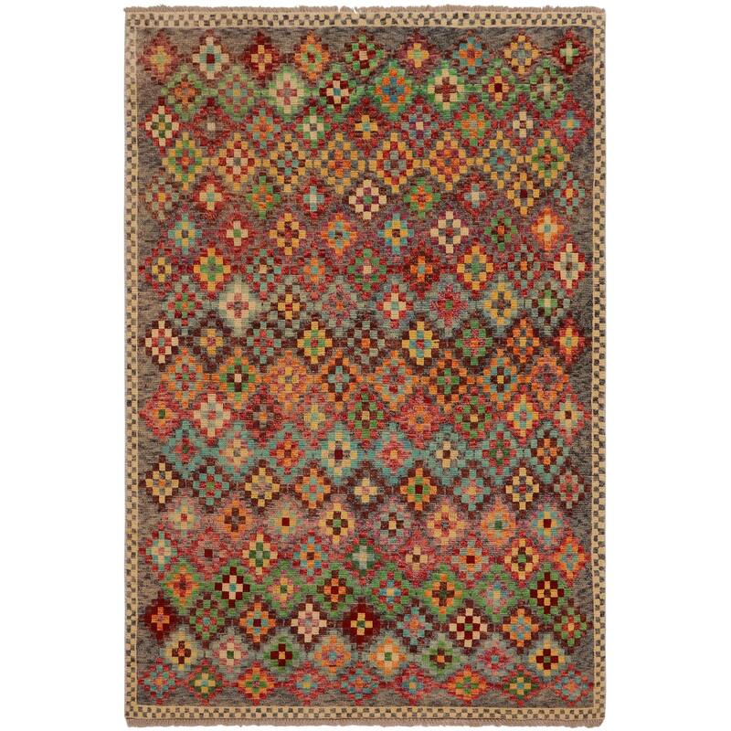 Shabby Chic Balochi Jenkins Gray/Red Hand Knotted Wool Rug - 4'10'' x 6'9''
