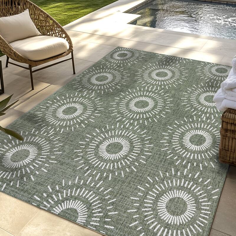 Gertmenian Tropea Tiaret Indoor Outdoor Flatweave Rug, Boho Sunburst Design