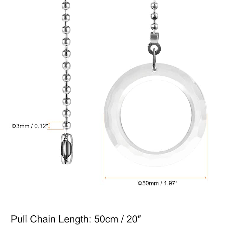 20 Inch Nickel Finish Pull Chain Extension 50mm Clear Crystal Circle Pendant
