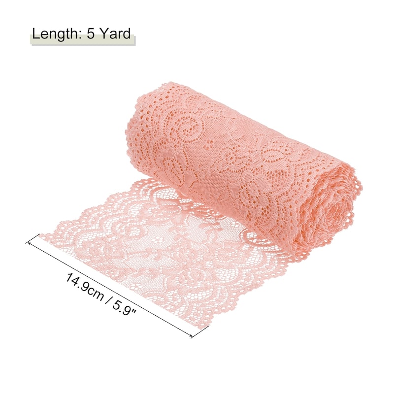 6 Inch Wide 5 Yard Lace Ribbon Floral Pattern Lace Trim Ribbon - Pink