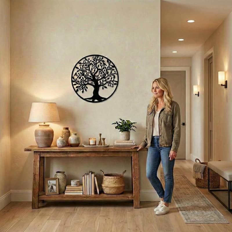 Family Tree Metal Wall Decor for Home and Outside - Wall-Mounted Geometric Wall Art Decor