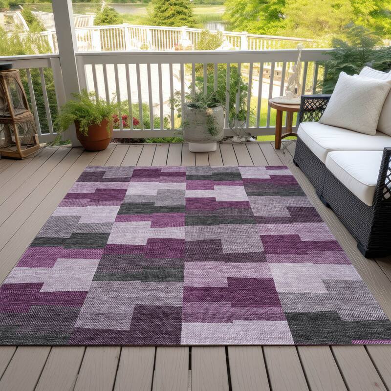 Machine Washable Indoor/ Outdoor Chantille Contemporary Blocks Rug