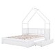 preview thumbnail 18 of 22, Queen Size Wood House Platform Bed with Guardrail and 2-Drawers, Natural - Sturdy Pine Frame with Rustic Window and Fence