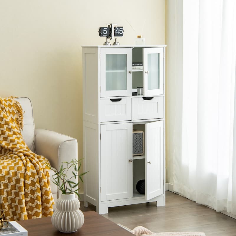 Floor Storage Cabinet with Glass Doors for Bathroom Kitchen or Entryway - 23.5" x 12" x 50.5"