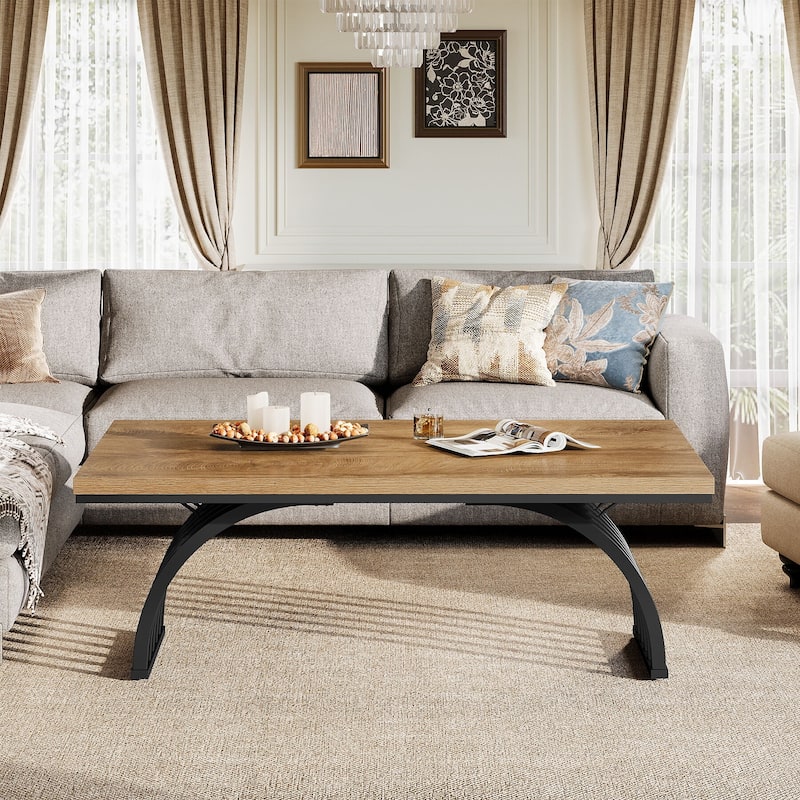 47-Inch Wood Coffee Table, Rustic Rectangular Center Tea Table - Brown