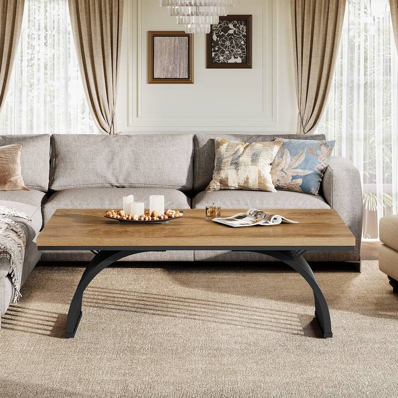 Wood Coffee Table, 47-Inch Rustic Rectangular Center Tea Table - Brown