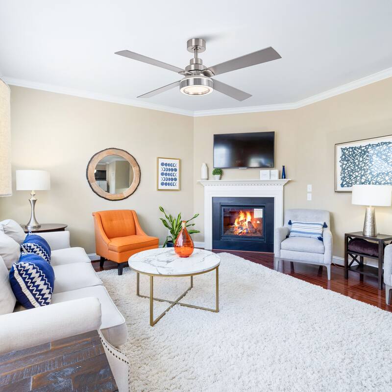 52" Brushed Nickel 4-Blades LED Ceiling Fan with Light and Remote
