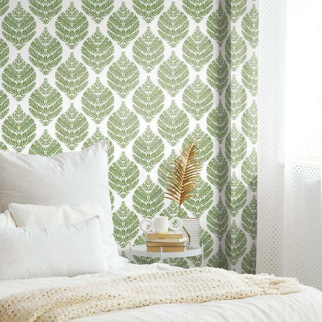 RoomMates Hygge Fern Damask Peel and Stick Wallpaper Green On Sale