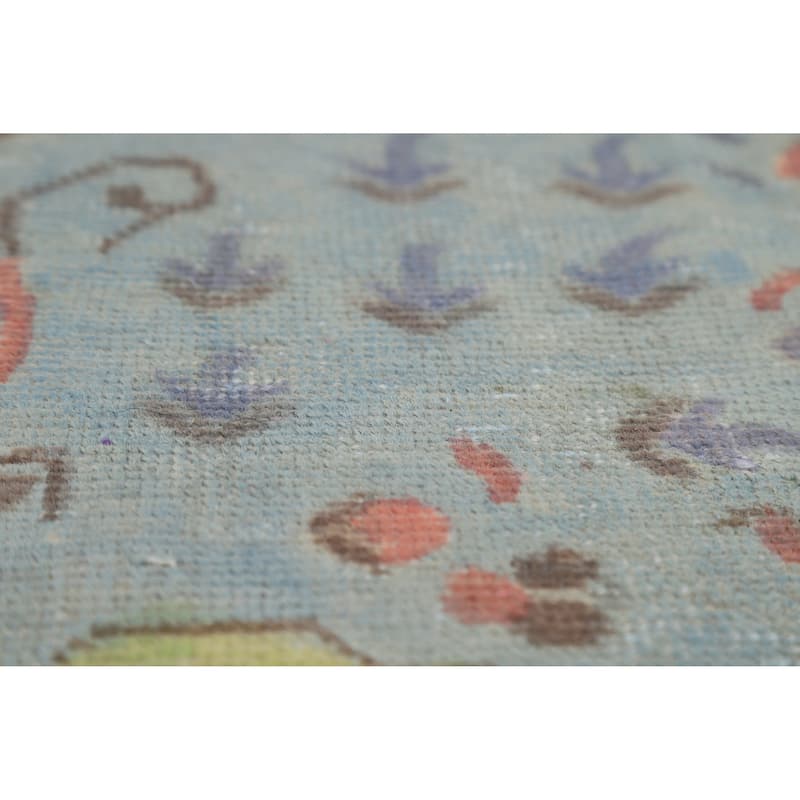 Light Blue Geometric Tabriz Persian Vintage Rug Handmade Wool Carpet - 7'10" x 10'9"