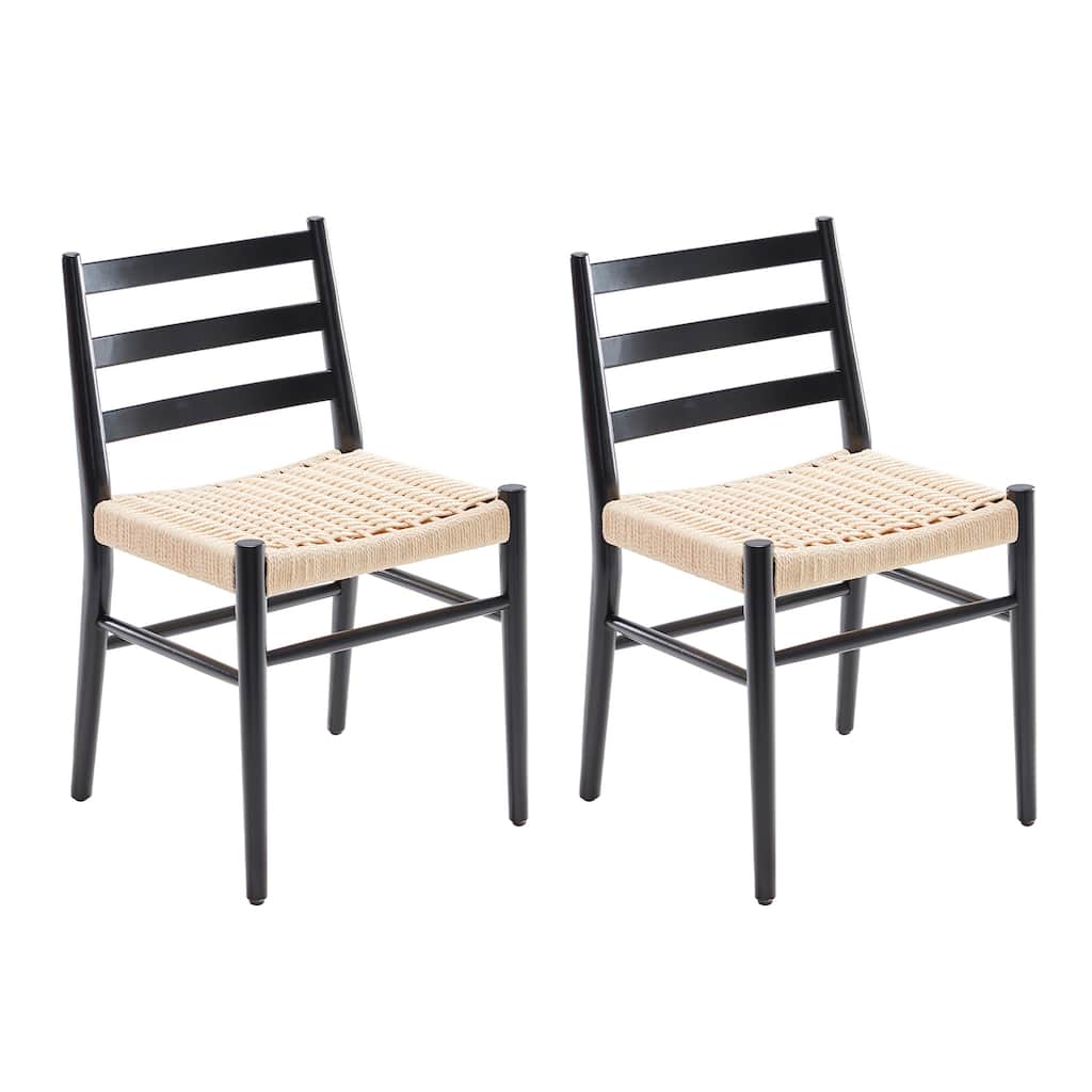 Dining Chairs Set of 2, Woven Rope Seat with Sturdy Metal Frame, Mid Century Modern Dining Room Chairs for Kitchen