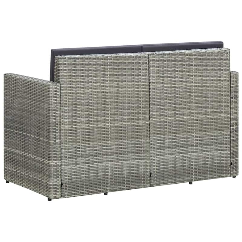 vidaXL 2 Seater Patio Sofa with Cushions Black Poly Rattan - 46.5" x 25.6" x 29.1"
