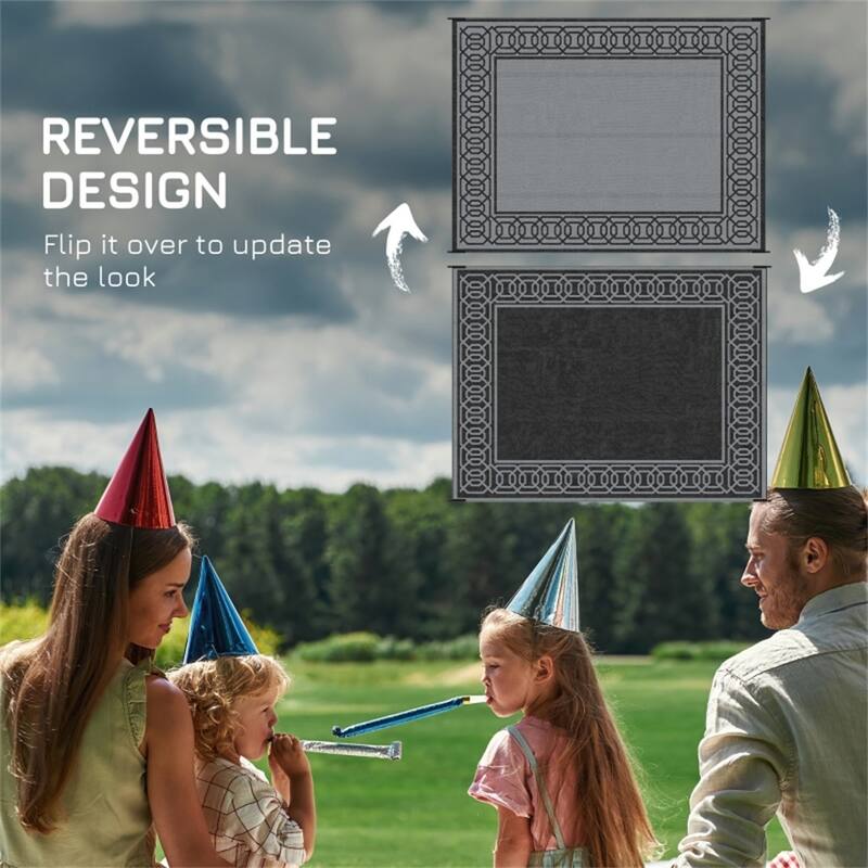 Reversible Outdoor Rug with Carry Bag Large Picnic Blanket for Camping, RV Trips, Beach - 143.7" L x 107.9" W