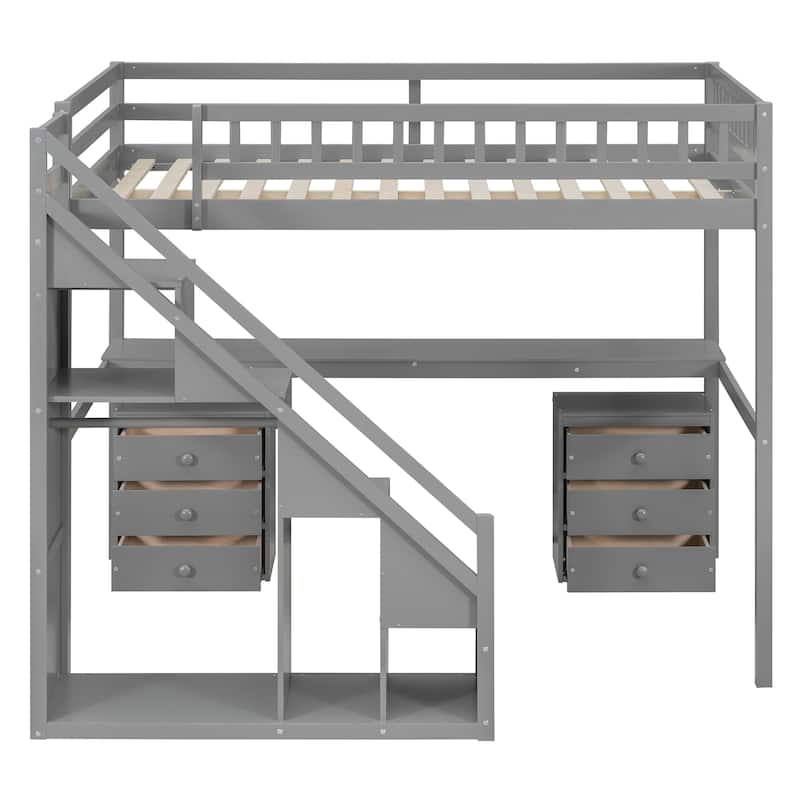 Loft Bed with 2 Chest of Drawers , Integrated Desk, Independent Staircase, Multifunctional Space-Saving Loft Bed for Bedroom