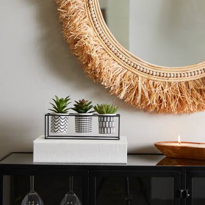 The Novogratz Green Faux Foliage Succulent Artificial Plant with Tribal Pots Inside Black Metal Stand - 3.85 x 10.10 x 5.70