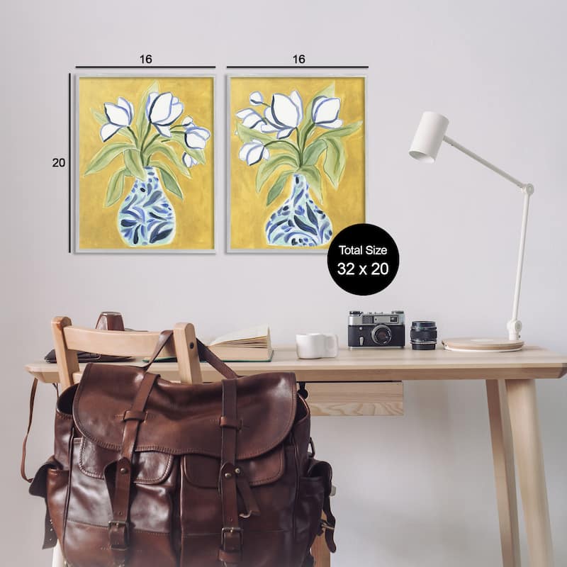 Stupell Tulip Vases on Yellow Framed Giclee Art Design By June Erica Vess (Set of 2)