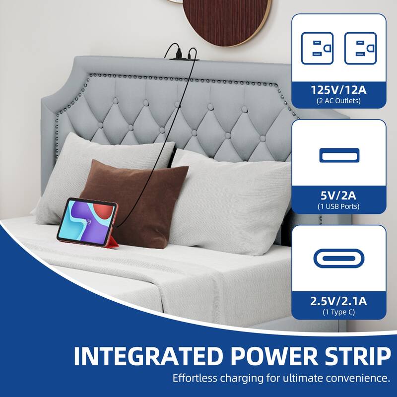 Moasis Velvet/Linen Upholstered Bedframe with Adjustable Headboard and 4 Storage Drawers