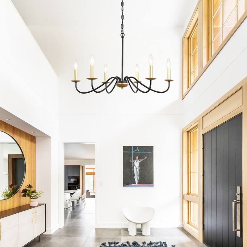 6-Light Rustic Farmhouse Simple Candle Chandelier for Bedroom, Kitchen, Living Room and Foyer