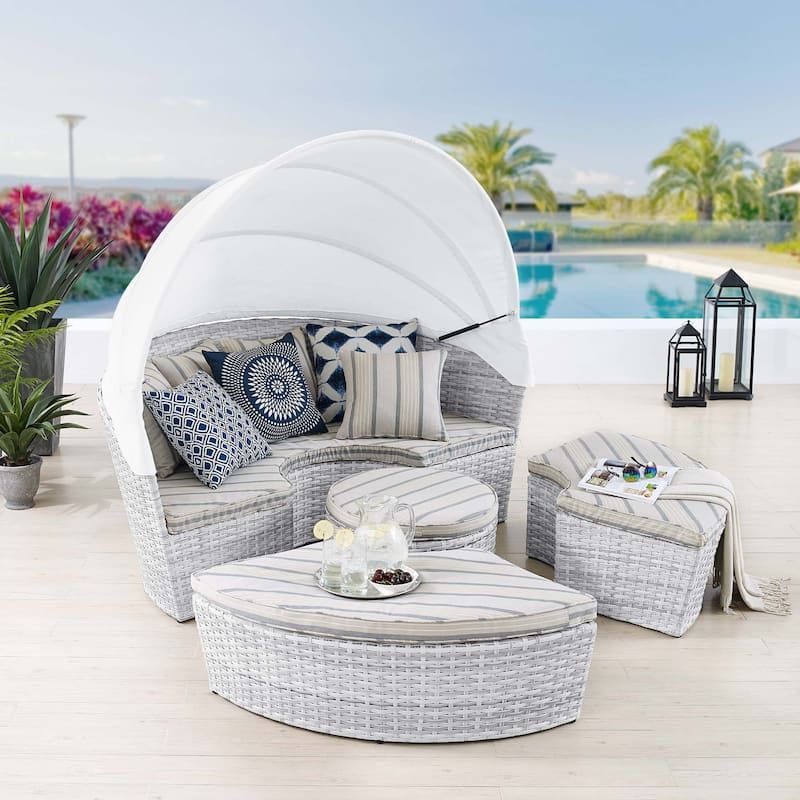 Scottsdale Canopy Sunbrella® Outdoor Patio Daybed - Pebble