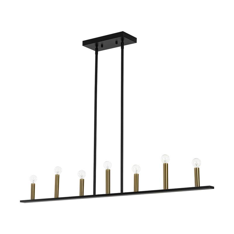 Minimalist 7-Light Black Brass Candle Linear Island Chandelier - 43.3 Inches