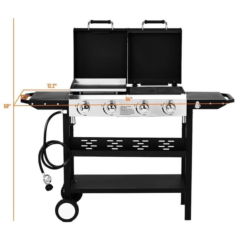 4 Burner 2-in-1 Propane Grill and Griddle Combo Standing with Lid