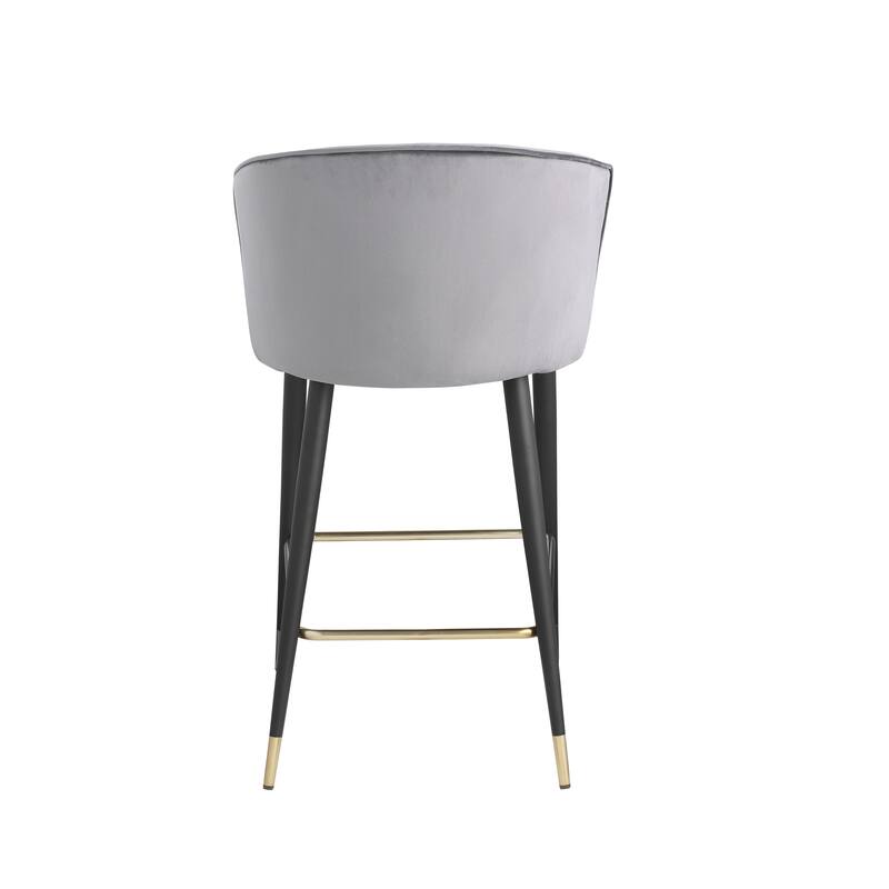 Velvet Upholstered Counter Height Stool with Deep Channel Tufting and Gold Tipped, Black Metal Legs, 20" W x 21" D x 36.5" H