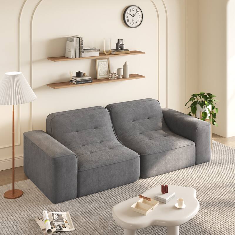 Modern Floor Sectional Sofa, 83.6" Chenille Loveseat Couch for Living Room, Tufted 2 Seater Upholstered Sofas with Deep Seat