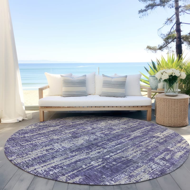 Machine Washable Indoor/ Outdoor Chantille Ombre Stripe Rug - Purple - 8' x 8'