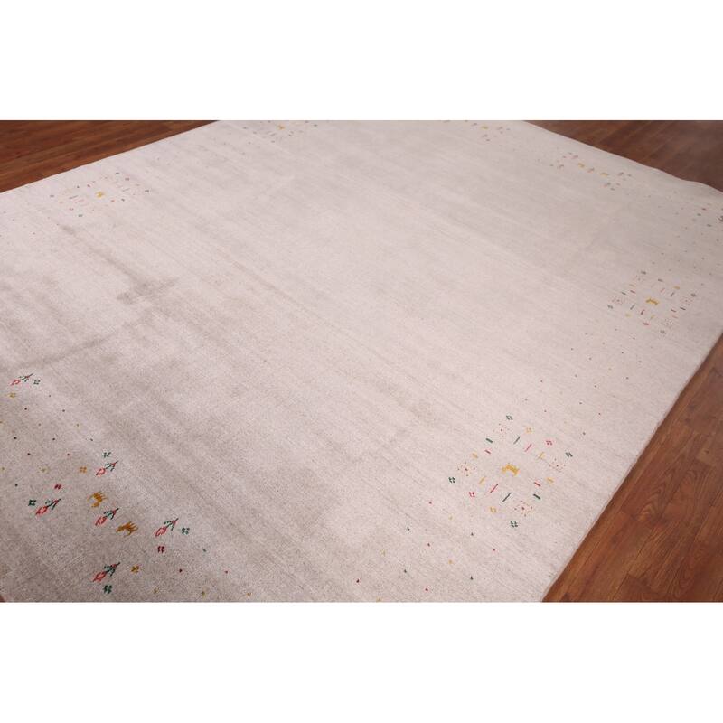 Gabbeh Indian Area Rug Hand-Knotted Oriental Beige Wool Carpet - 7'9" x 9'10"