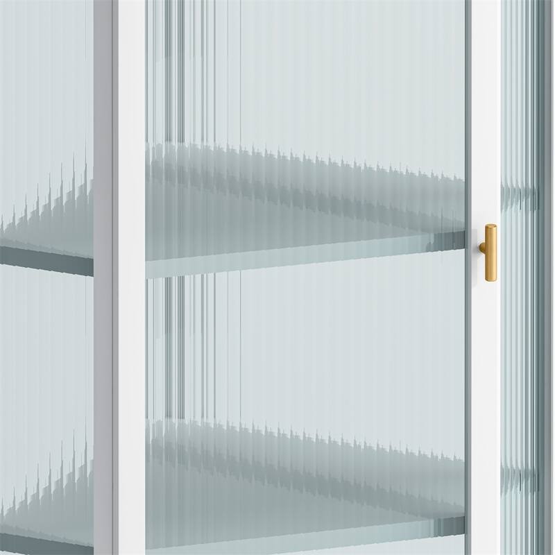 Glass Door Wall Mounted Corner Cabinet w/ Featuring Four-tier Storage