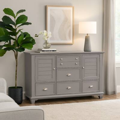 Limi Dresser, 6 Drawers, 2 Door Cabinets, Light Gray Wood 61 Inch