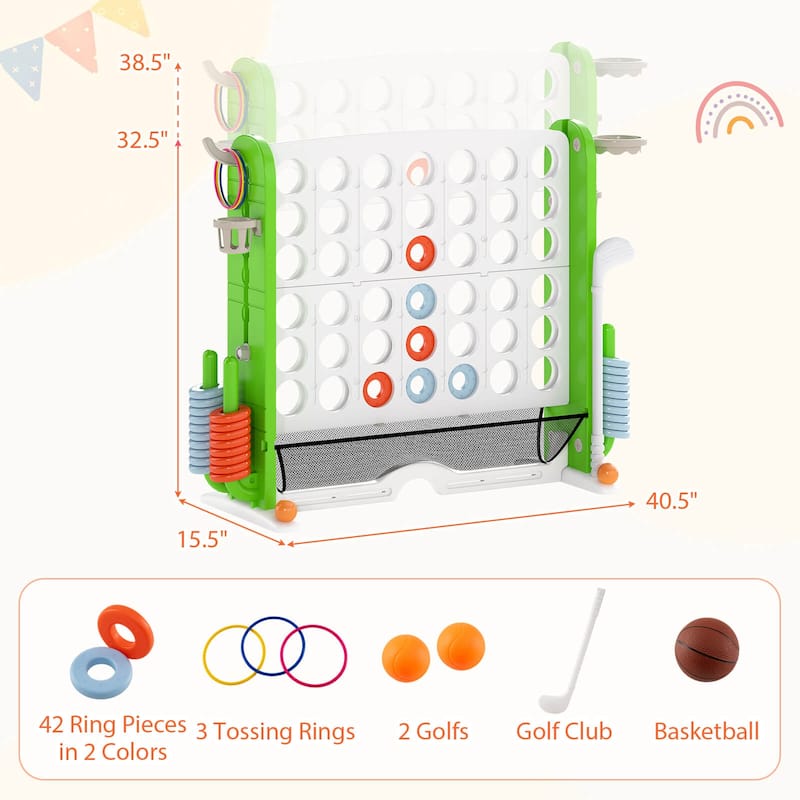 Costway Giant 4-in-a-Row Game Set with Ring-toss, Basketball Hoop, - See Details