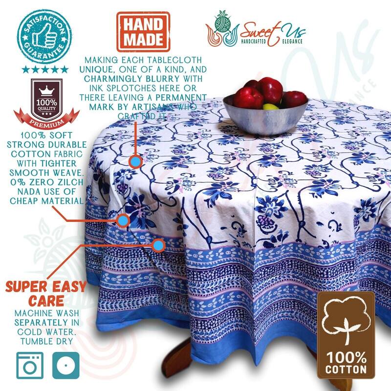 Artistic Floral Block Print Cotton Tablecloth Collection