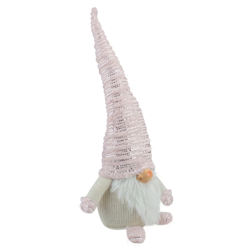 Plump Gnome with Embellished Hat Christmas Figure - 16" - Pink, Silver and Cream
