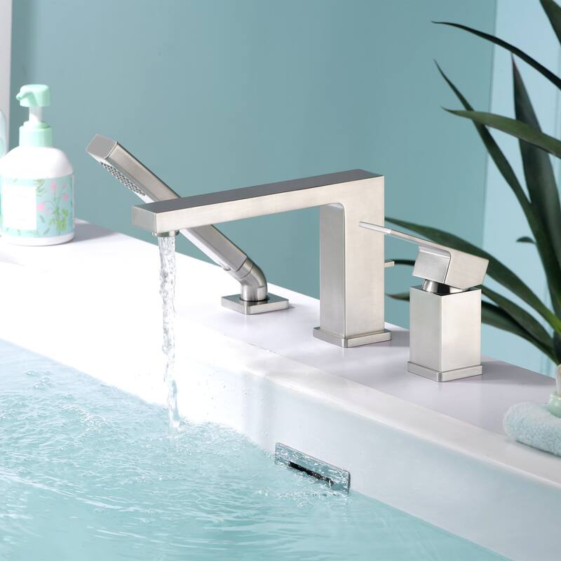 Luxier RTF17-T Deck Mounted Roman Tub Faucet with Hand Shower - Brushed Nickel